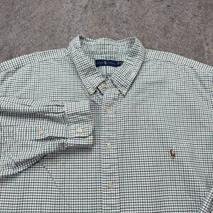 Ralph Lauren Oxford Shirt Men Big 4X Green White Plaid OCBD Classic 68"